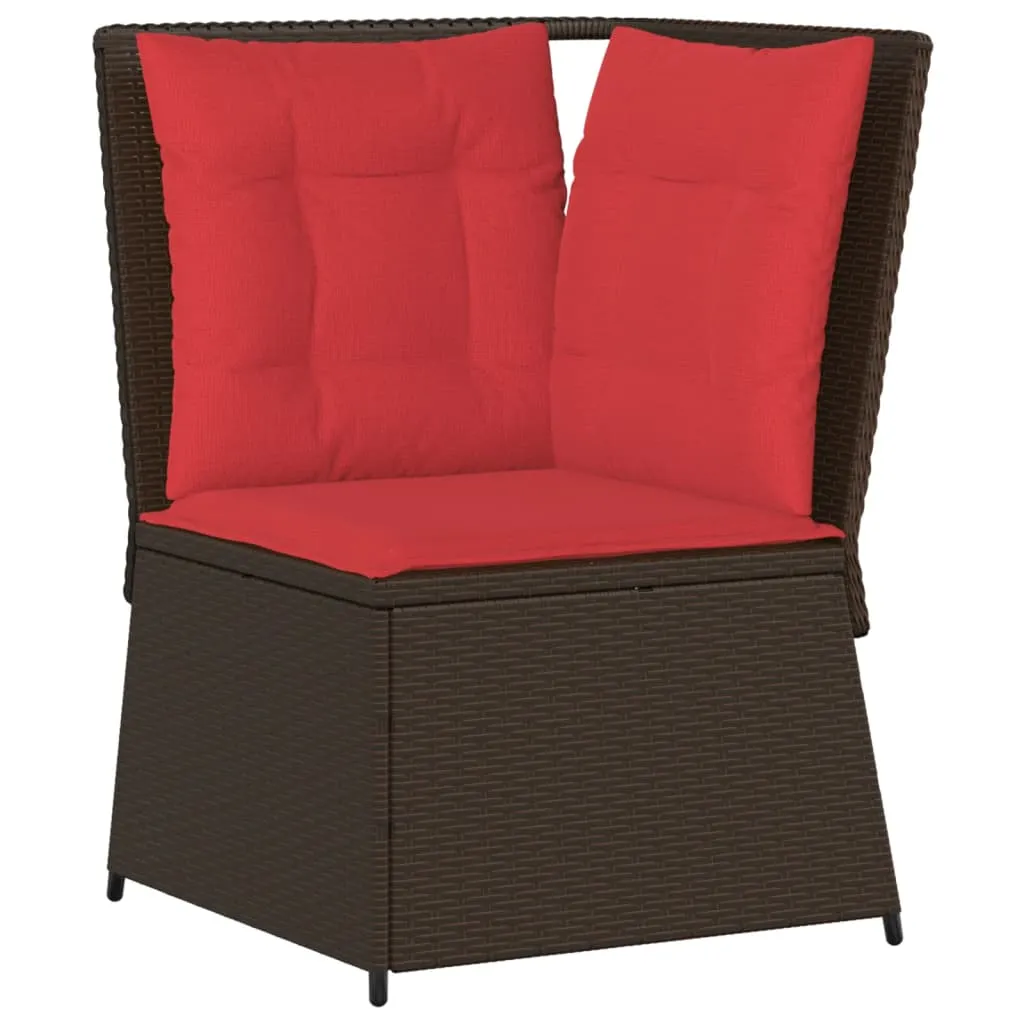 Patio Sofa Corner with Cushions Brown Poly Rattan