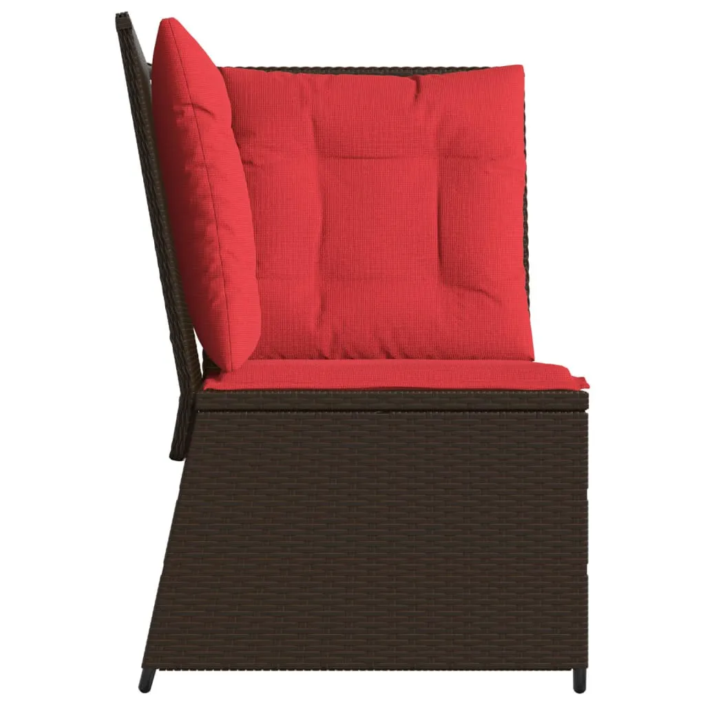 Patio Sofa Corner with Cushions Brown Poly Rattan