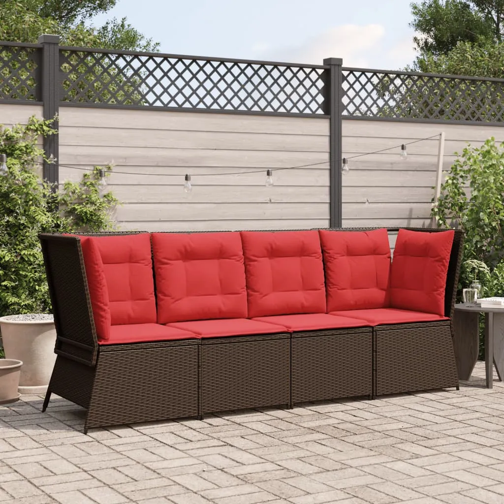 Patio Sofa Corner with Cushions Brown Poly Rattan