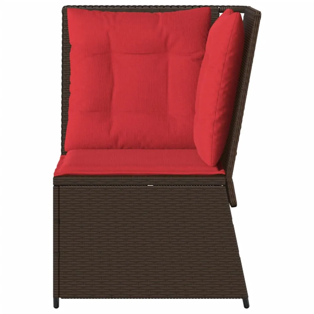 Patio Sofa Corner with Cushions Brown Poly Rattan