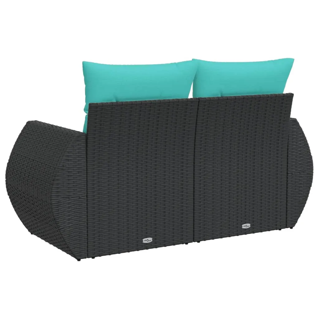 Patio Sofa with Cushions 2-Seater Black Poly Rattan