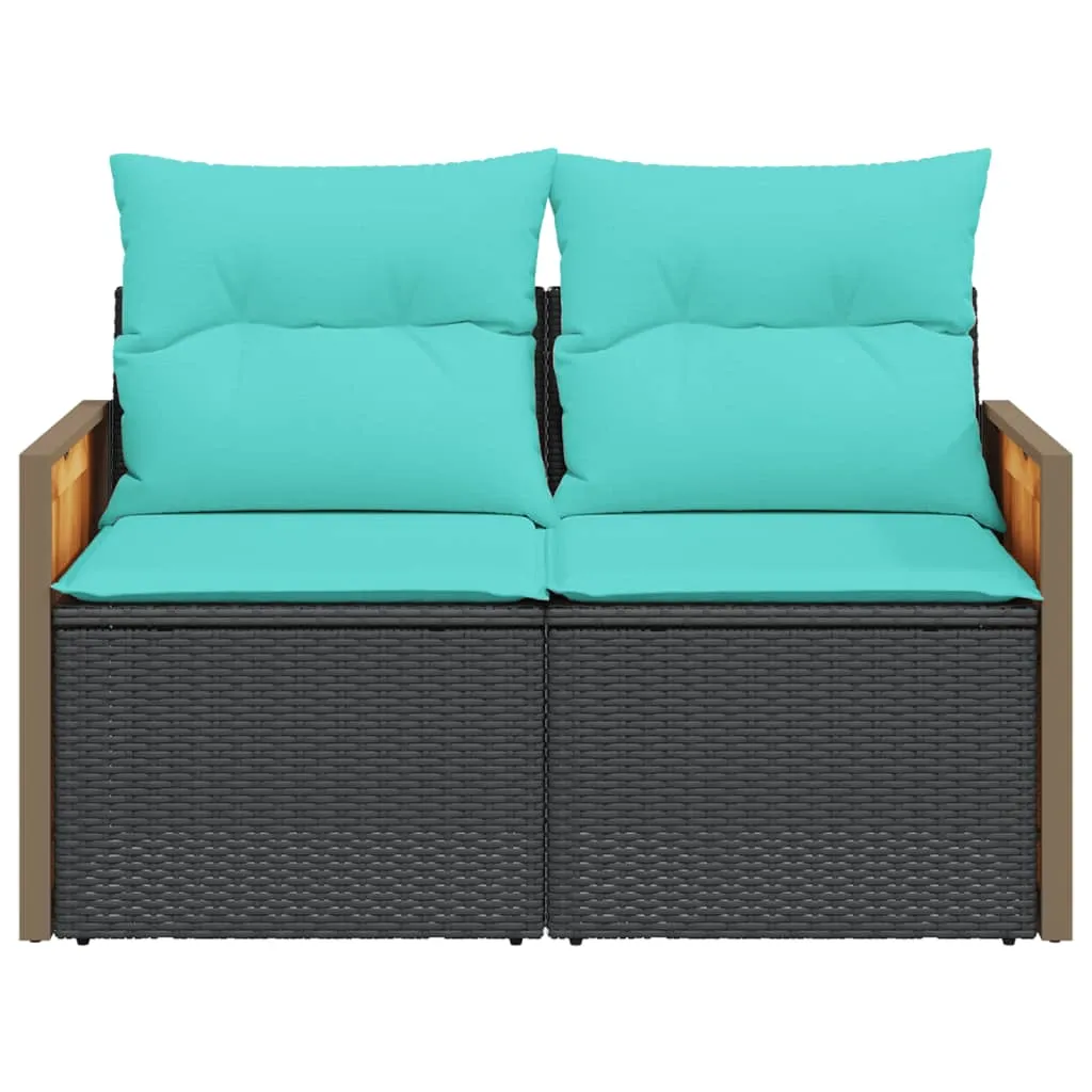 Patio Sofa with Cushions 2-Seater Black Poly Rattan