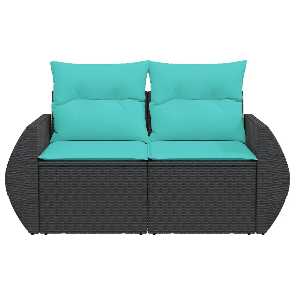 Patio Sofa with Cushions 2-Seater Black Poly Rattan
