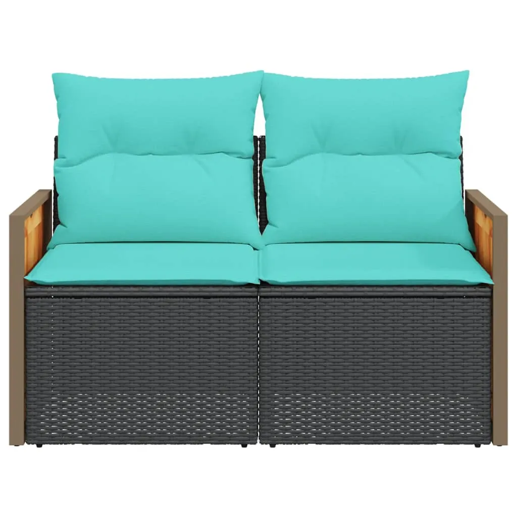 Patio Sofa with Cushions 2-Seater Black Poly Rattan
