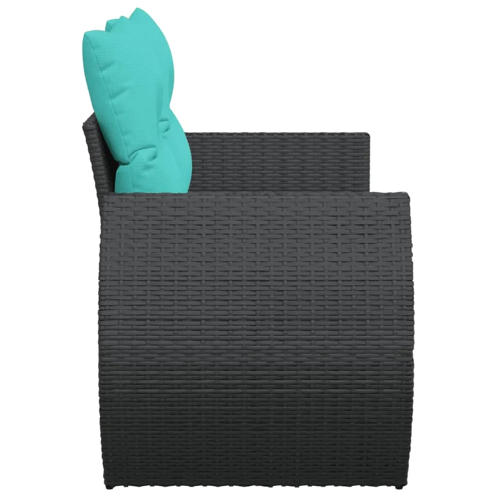 Patio Sofa with Cushions 2-Seater Black Poly Rattan