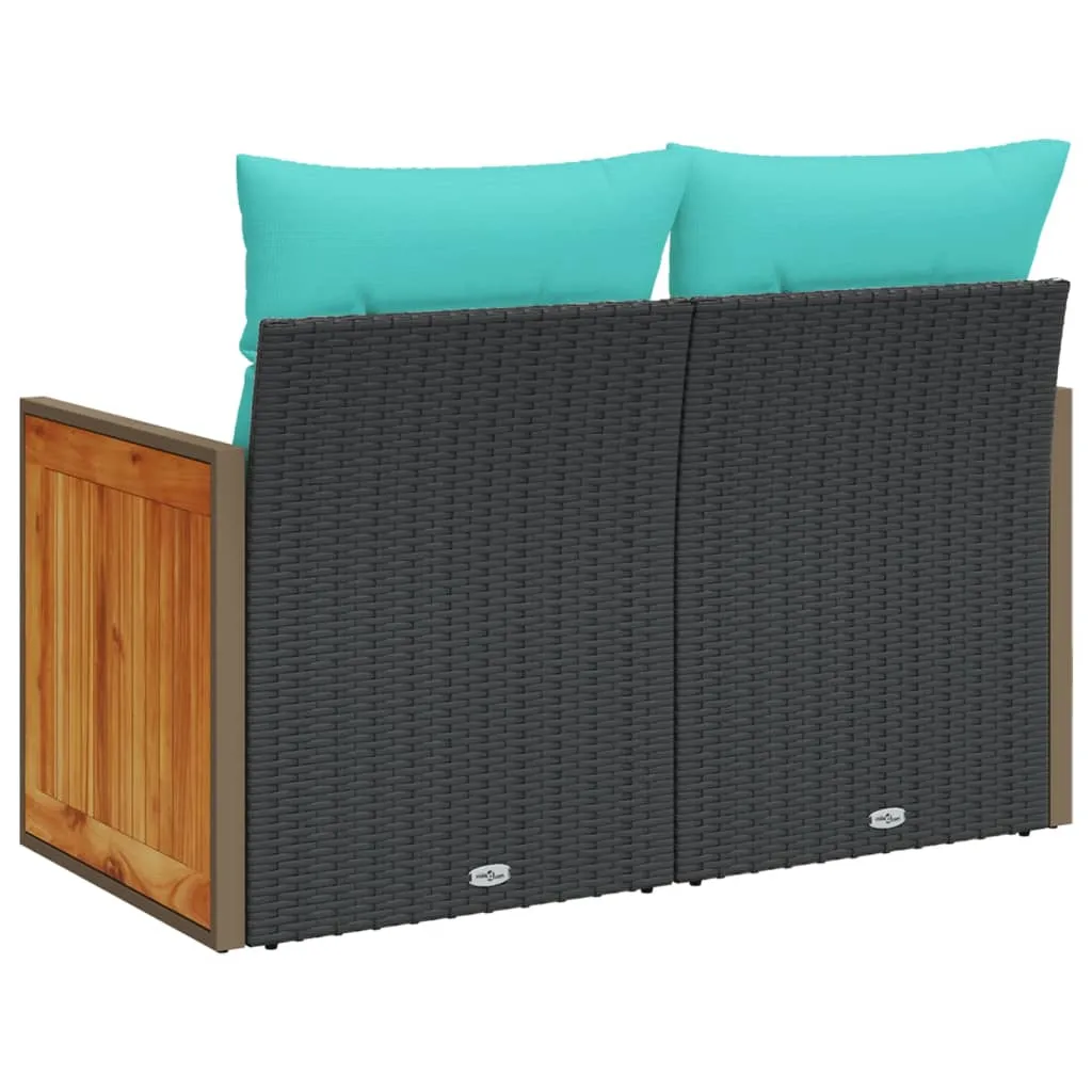 Patio Sofa with Cushions 2-Seater Black Poly Rattan