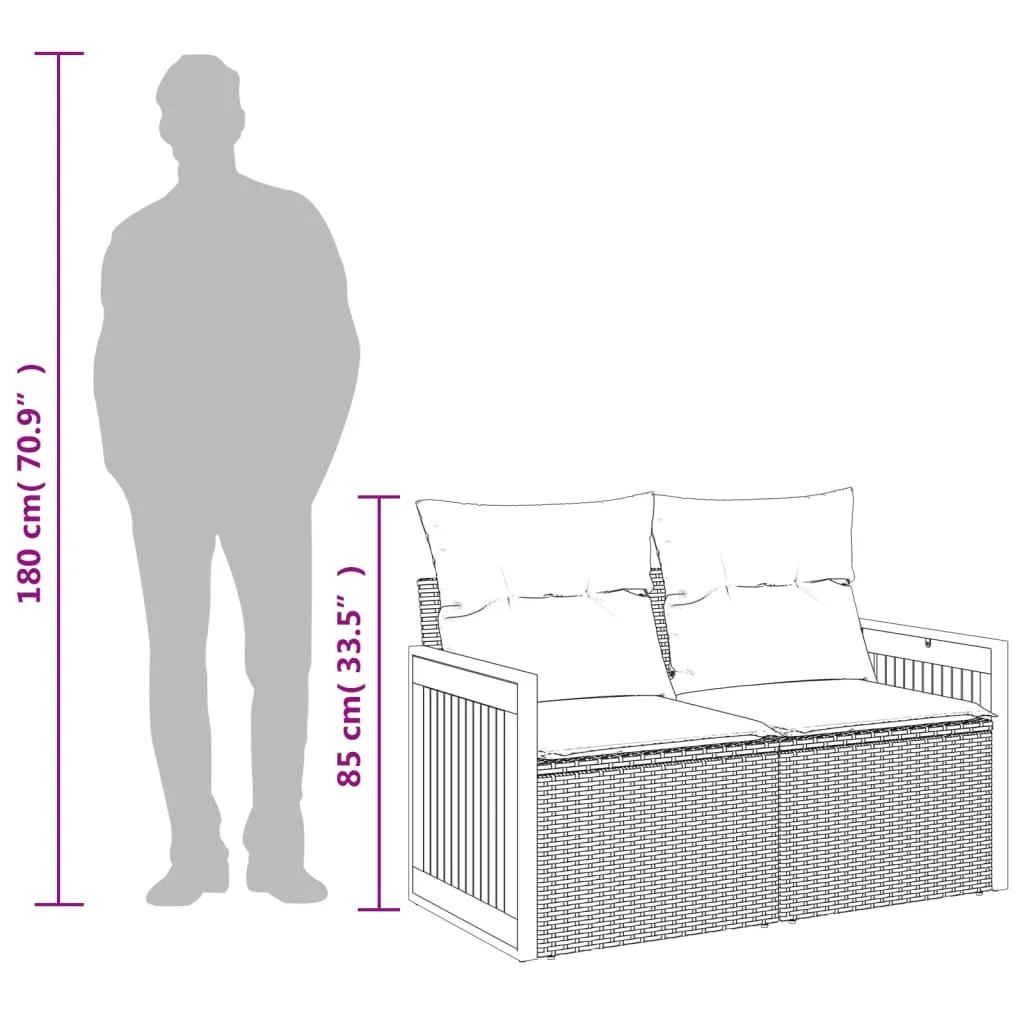 Patio Sofa with Cushions 2-Seater Black Poly Rattan