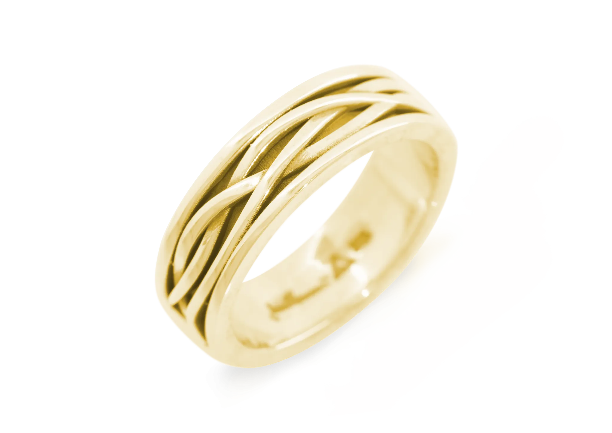 Patterned Elvish Woodland Ring, Yellow Gold