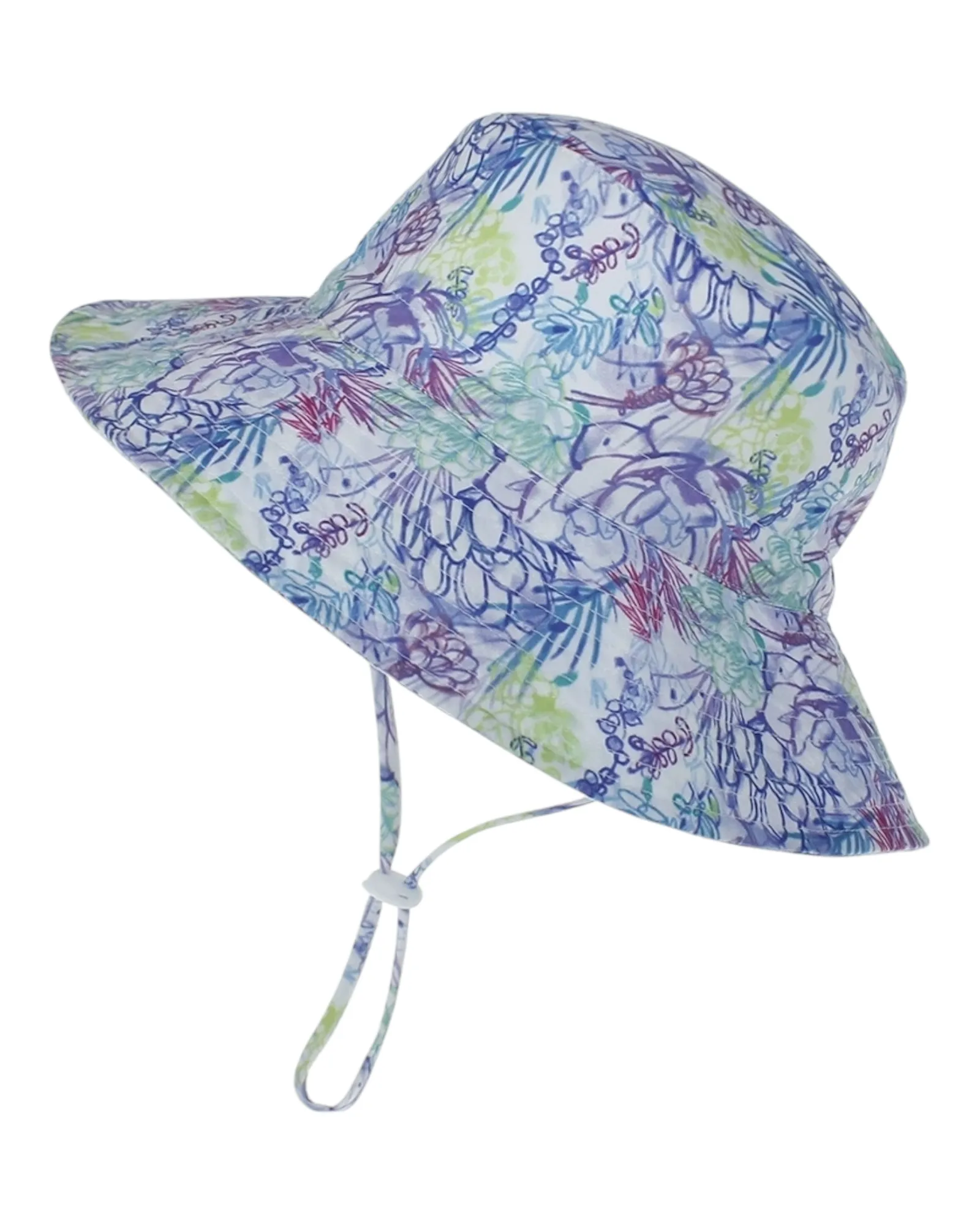Patterned Girls' Beach Hat with Chin Strap
