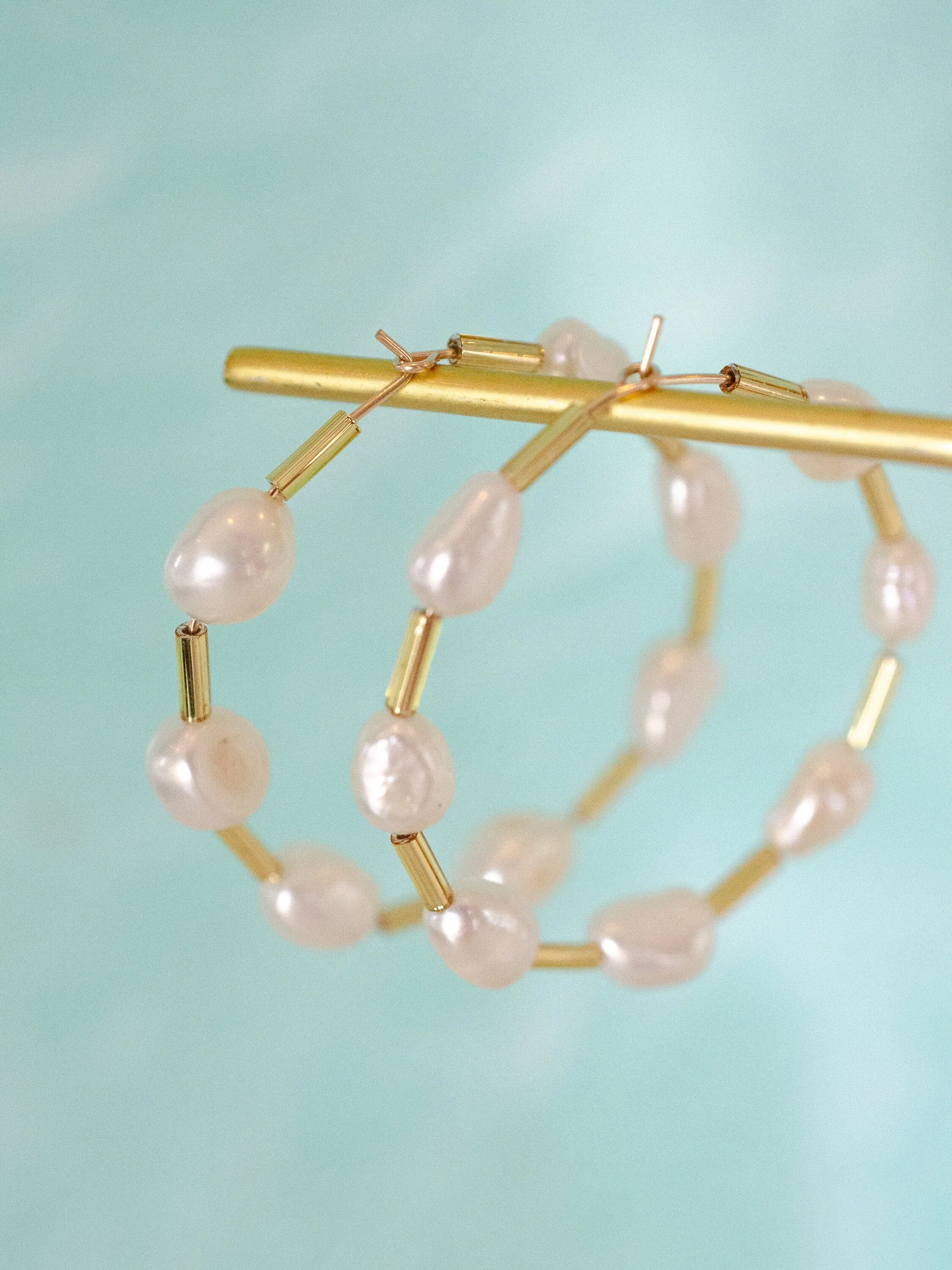 Pearl Beaded hoops, gold filled earrings, beach earrings, statement earrings, pearl earrings, gold hoop earrings, Pearl