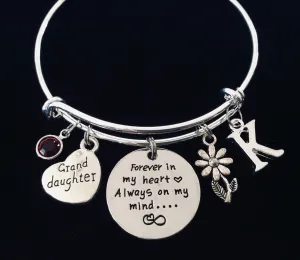 Personalized Gift for Granddaughter Forever in My Heart Expandable Charm Bracelet Bangle Adjustable One Size Fits All