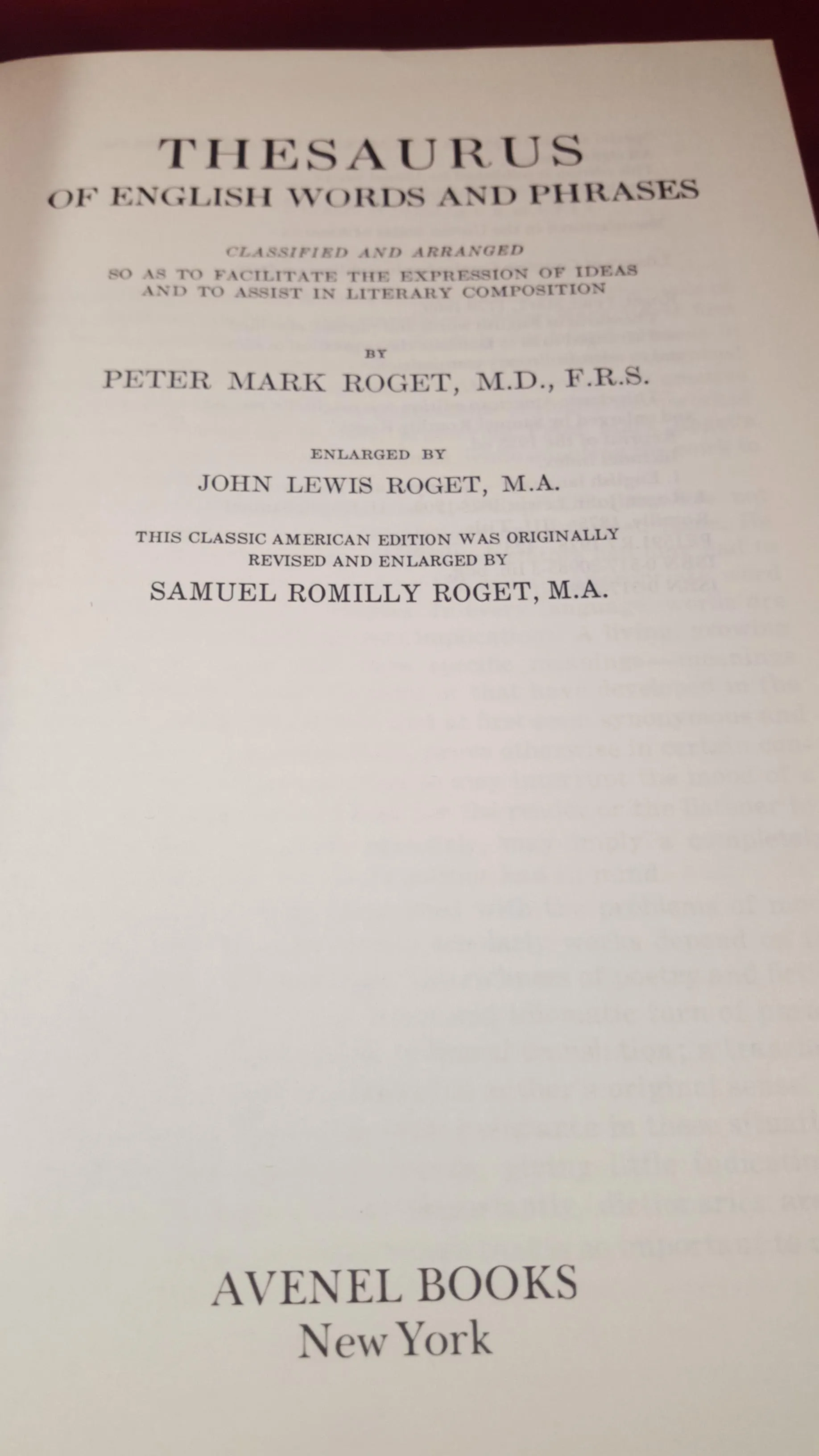 Peter Mark Roget - Thesaurus of English Words And Phrases, Avenel Books, 1979