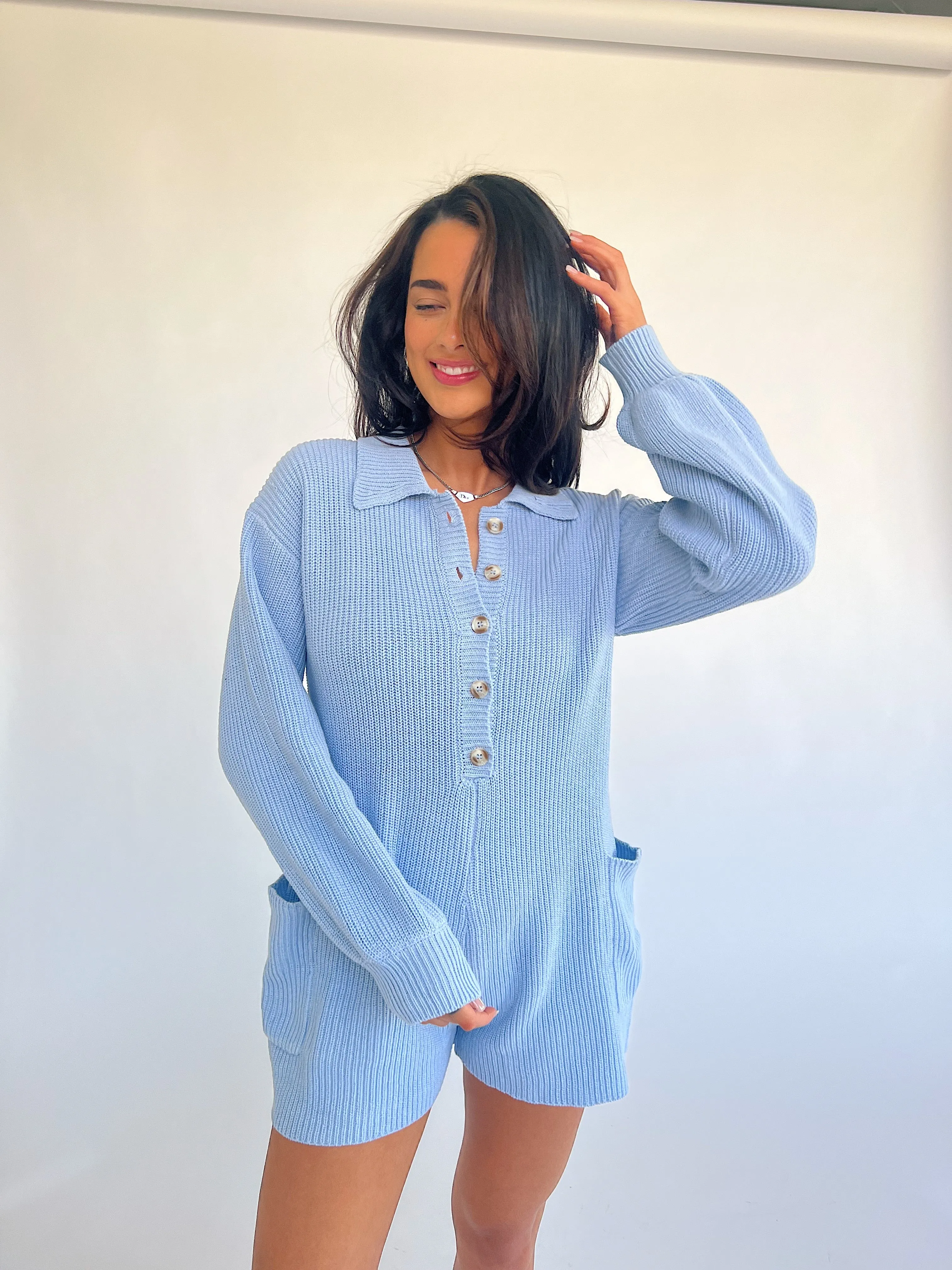 Picnic Date Knit Romper// Sky *RESTOCKED*