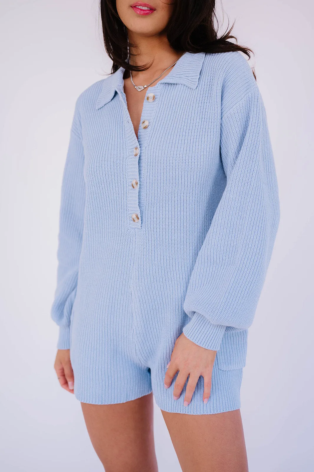 Picnic Date Knit Romper// Sky *RESTOCKED*