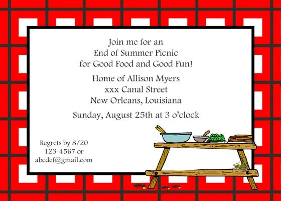PICNIC TABLE CUSTOM INVITATION