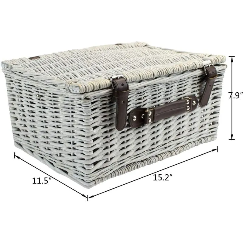 Picnic Wicker Basket 2 Person with Black-and-white Stripe
