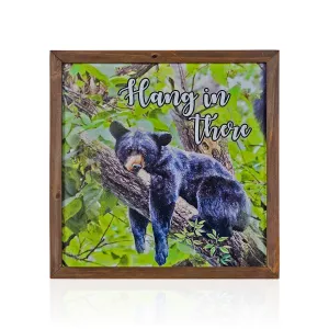 Pine Ridge Hang In There Bear Framed Wall Art - Modern Rustic Wood Frame, Home Decor For Living Room, Bedroom, Or Cabin