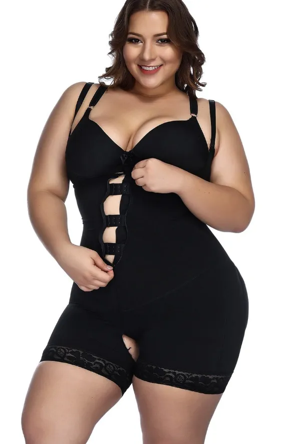 Plus Size Full Body Shaper with Zipper - Slimming Bodysuit with Butt Lifter