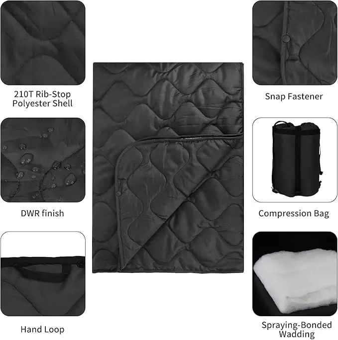 Poncho Liner Military Woobie Blanket Multicam Camo Woobie with Compression Carry Bag for Outdoors Hiking Jungle Hunting Gear
