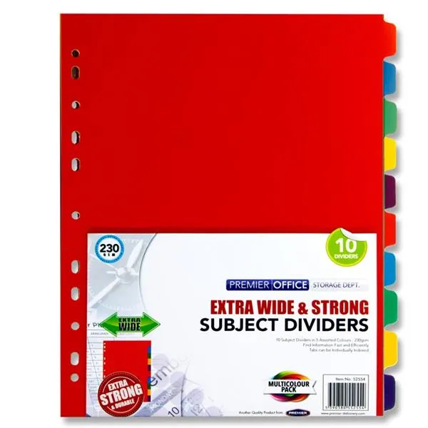 Premier Office Extra Wide 230gsm Subject Dividers - 10 Part