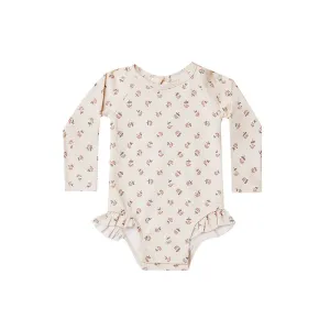 Quincy Mae - Girls Keyhole Rashguard - Ivory Daisies