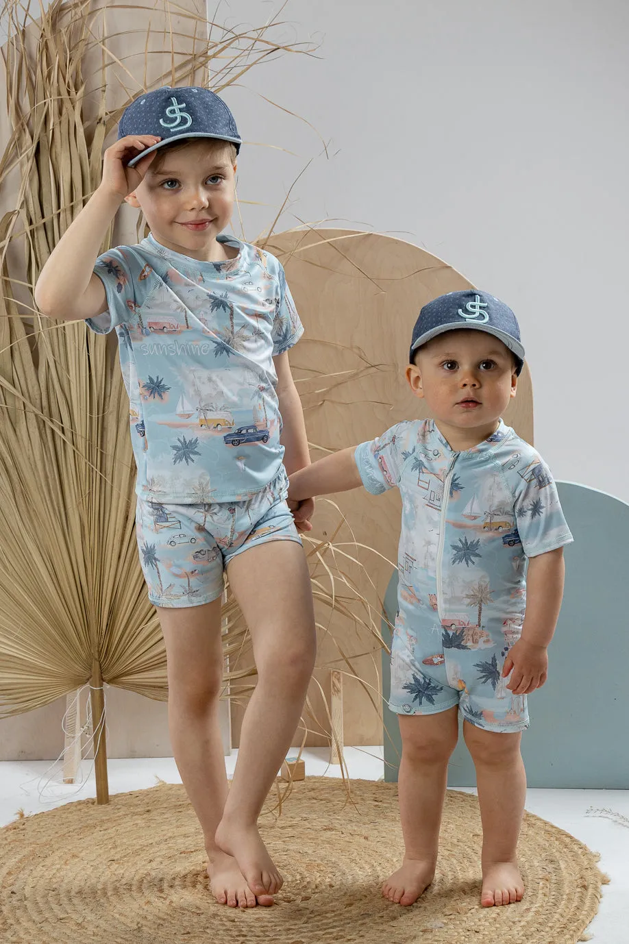 "Hawkins" Mint Beach Print Swimsuit