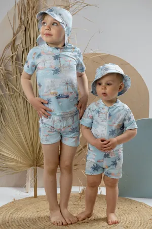 "Hawkins" Mint Beach Print Swimsuit