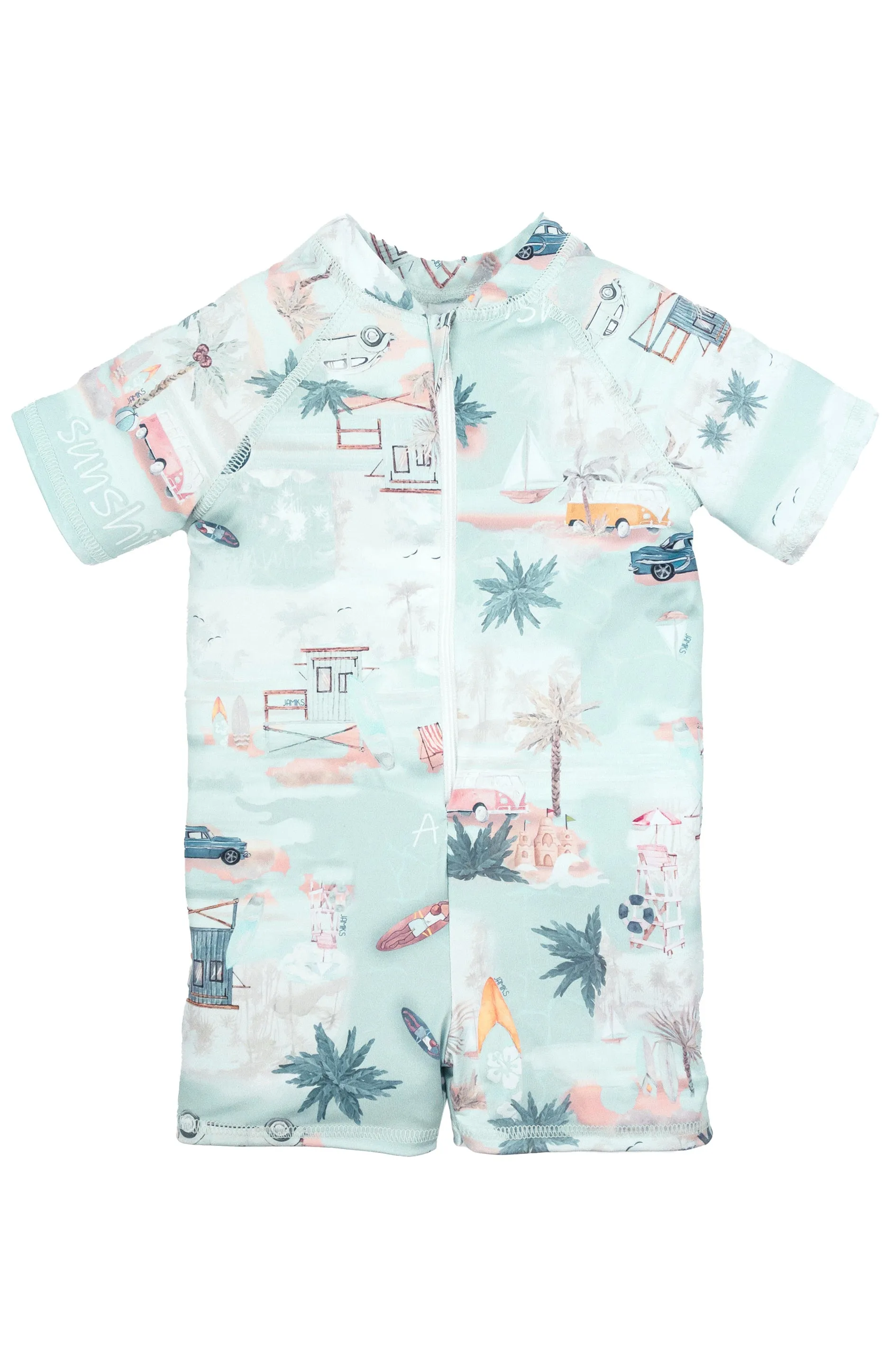 "Hawkins" Mint Beach Print Swimsuit