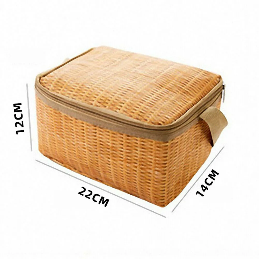 Rattan Picnic Basket with Cooler Thermal Insulated Picnic Set Bag