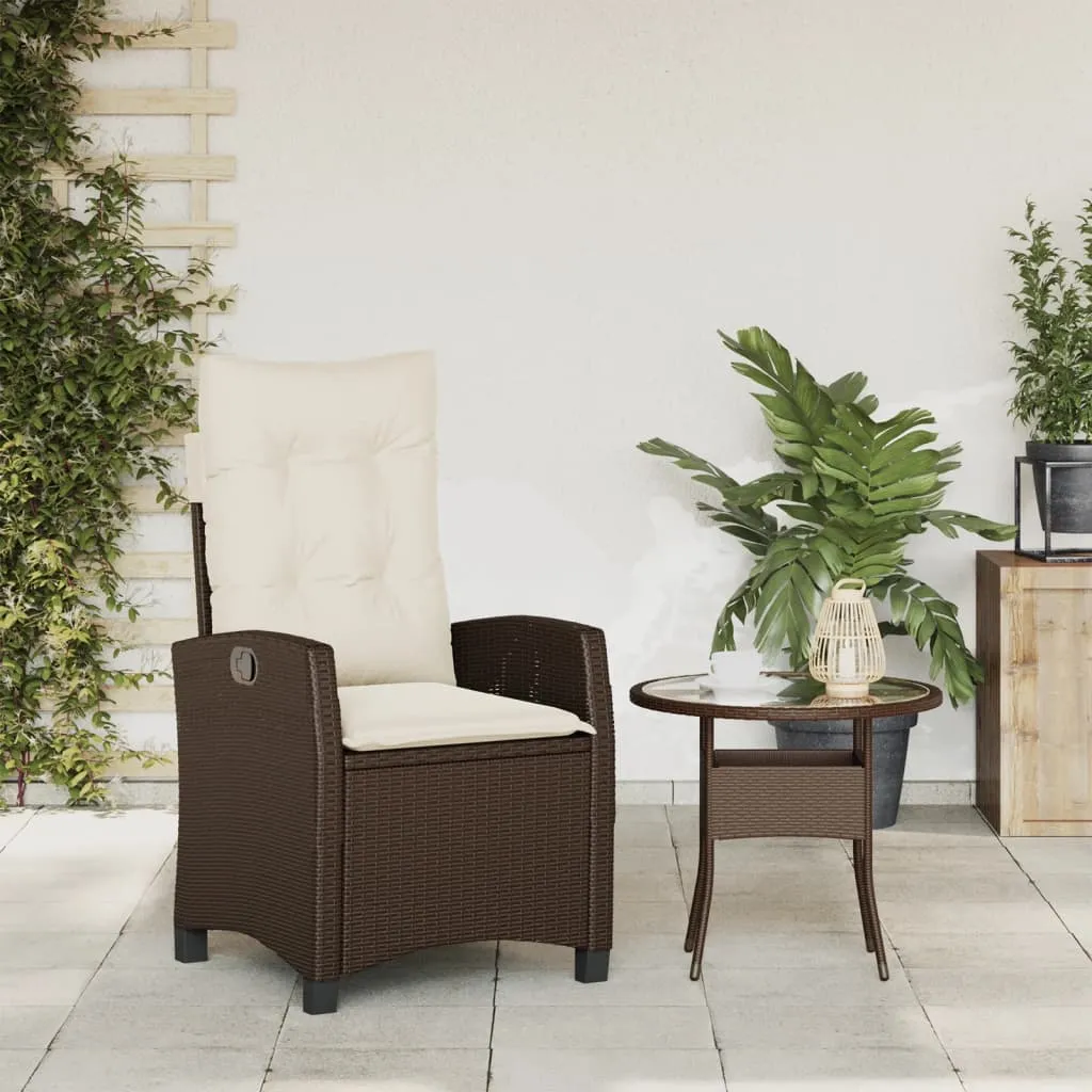 Reclining Patio Chair with Cushions Brown Poly Rattan