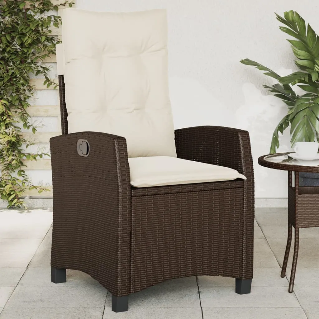 Reclining Patio Chair with Cushions Brown Poly Rattan