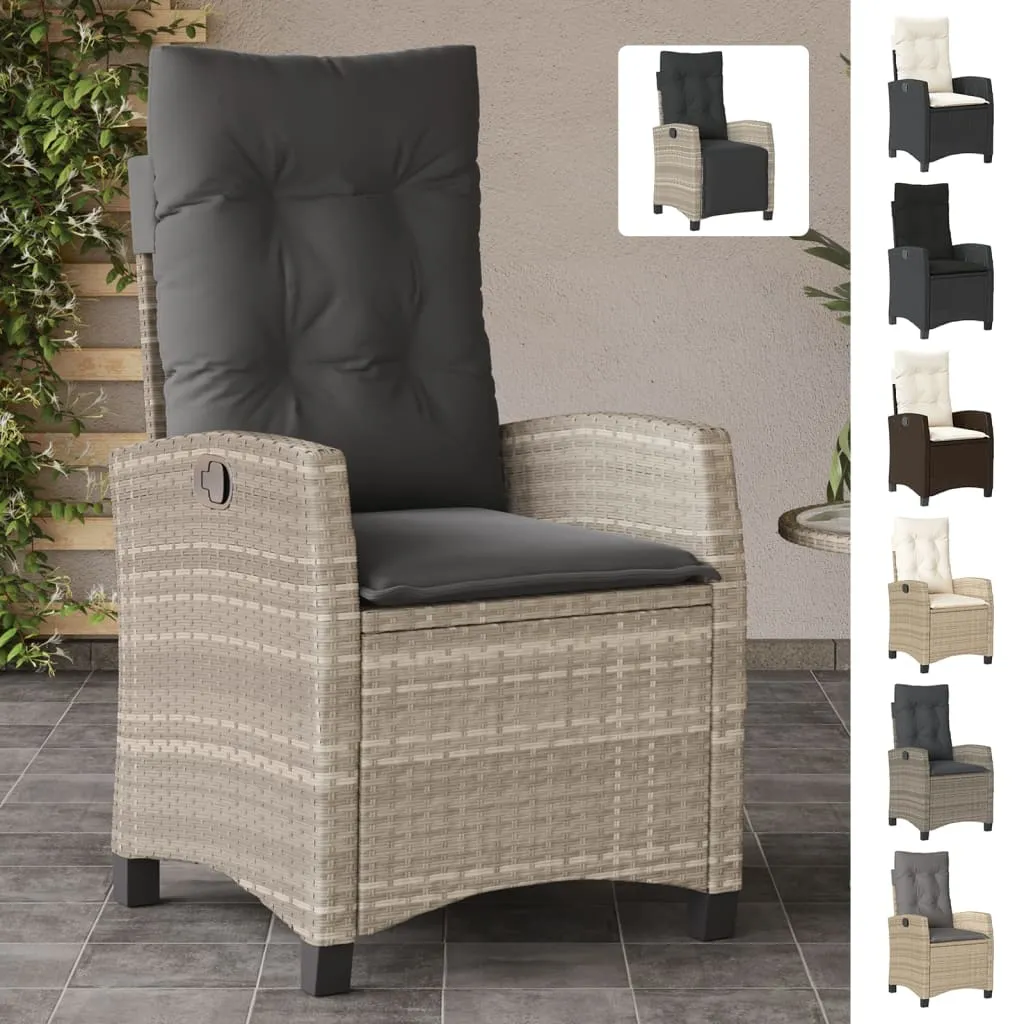 Reclining Patio Chair with Cushions Brown Poly Rattan