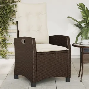Reclining Patio Chair with Cushions Brown Poly Rattan