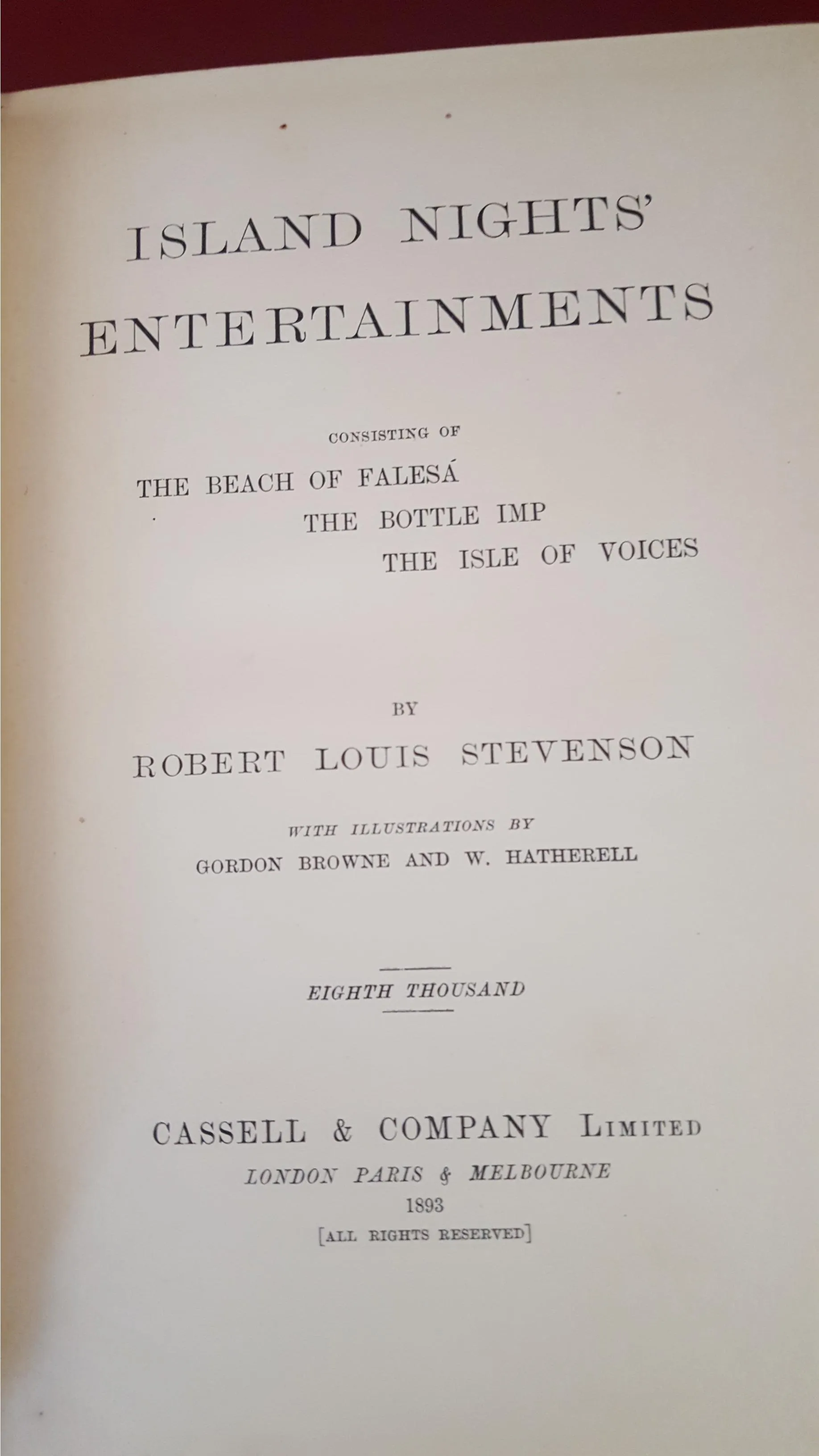 Robert Louis Stevenson - Island Nights' Entertainments, Cassell, 1893, First Edition