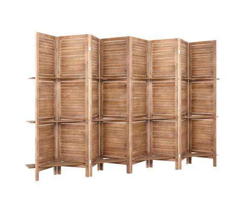 Room Divider Screen 8 Panel Privacy Dividers Shelf Wooden Timber Stand