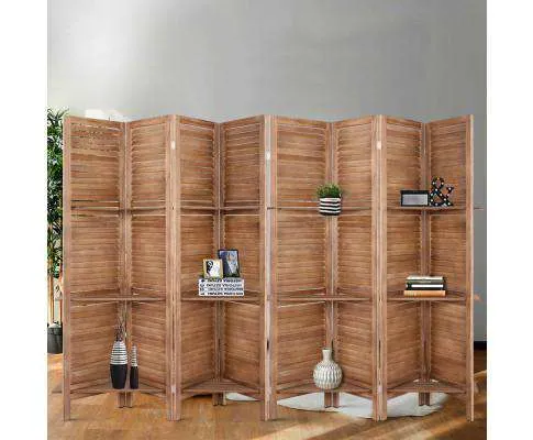 Room Divider Screen 8 Panel Privacy Dividers Shelf Wooden Timber Stand