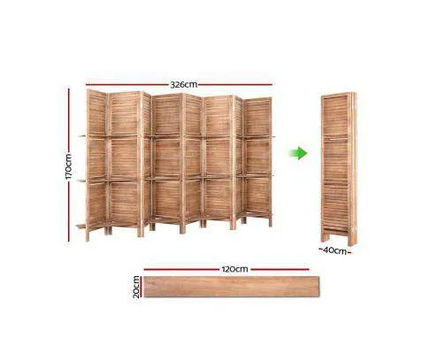 Room Divider Screen 8 Panel Privacy Dividers Shelf Wooden Timber Stand