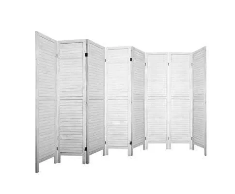 Room Divider Screen 8 Panel Privacy Wood Dividers Stand Bed Timber - White