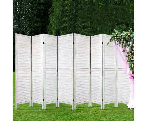 Room Divider Screen 8 Panel Privacy Wood Dividers Stand Bed Timber - White