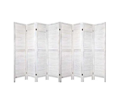 Room Divider Screen 8 Panel Privacy Wood Dividers Stand Bed Timber - White