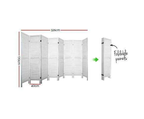 Room Divider Screen 8 Panel Privacy Wood Dividers Stand Bed Timber - White