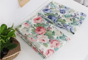 Rose Flowers Matte Laminated Cotton Linen Fabric By the Yard /56423