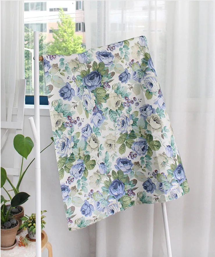 Rose Flowers Matte Laminated Cotton Linen Fabric By the Yard /56423