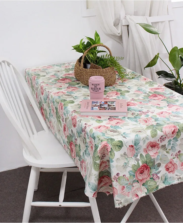 Rose Flowers Matte Laminated Cotton Linen Fabric By the Yard /56423