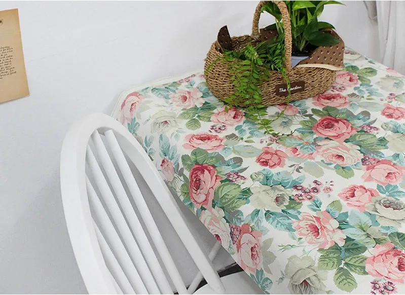Rose Flowers Matte Laminated Cotton Linen Fabric By the Yard /56423