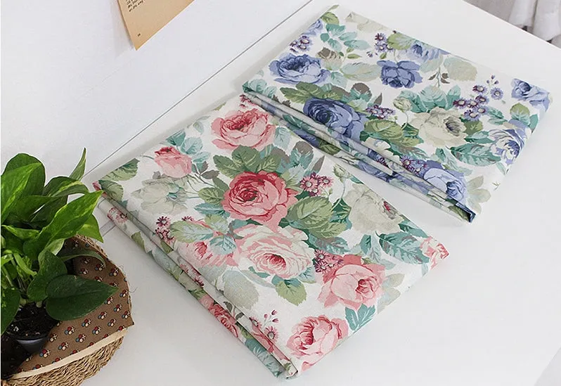 Rose Flowers Matte Laminated Cotton Linen Fabric By the Yard /56423