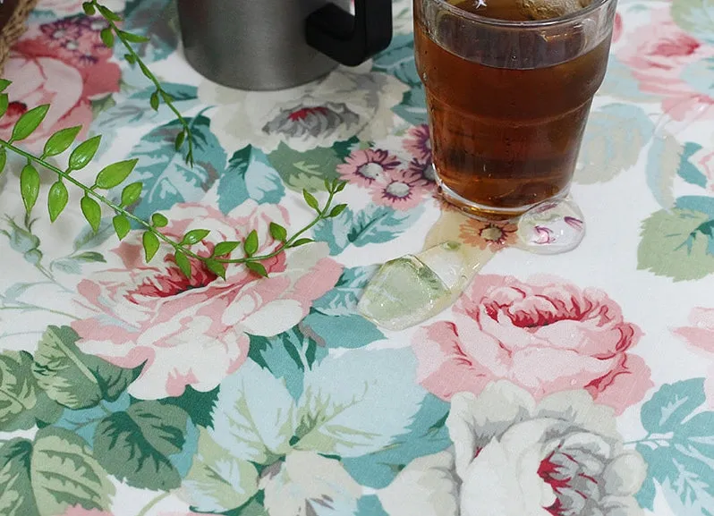 Rose Flowers Matte Laminated Cotton Linen Fabric By the Yard /56423