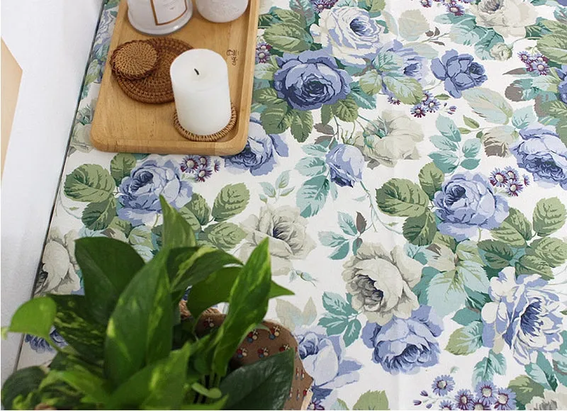 Rose Flowers Matte Laminated Cotton Linen Fabric By the Yard /56423