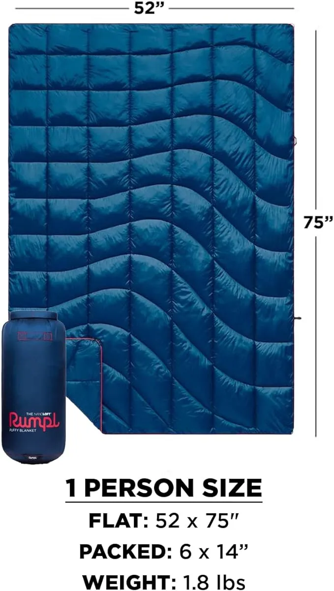 Rumpl The NanoLoft Puffy Blanket | Indoor Outdoor Camping Blanket for Traveling, Picnics, Beach Trips, Concerts | 52" x 75" | Patina Pixel Fade, 1-Person