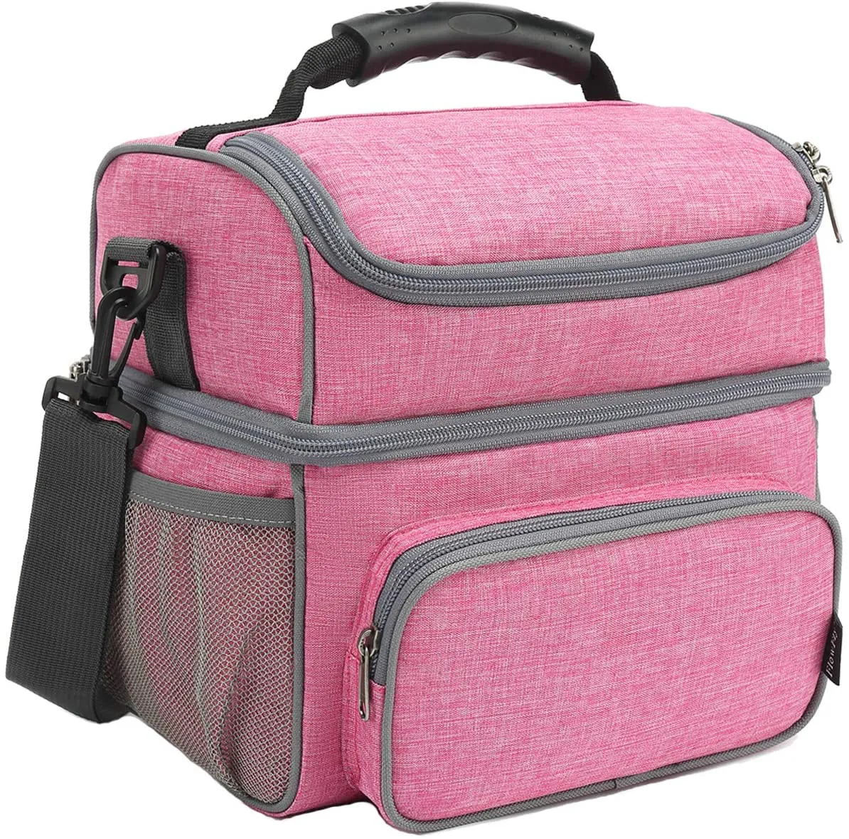 Rynx | Flowfly Double Layer Cooler Bag Insulated Lunch Bag Adult Lunch Box Large Tote Bag For Men, Women, With Adjustable Strap, Front Pocket And Double Large Side Pockets, Pink